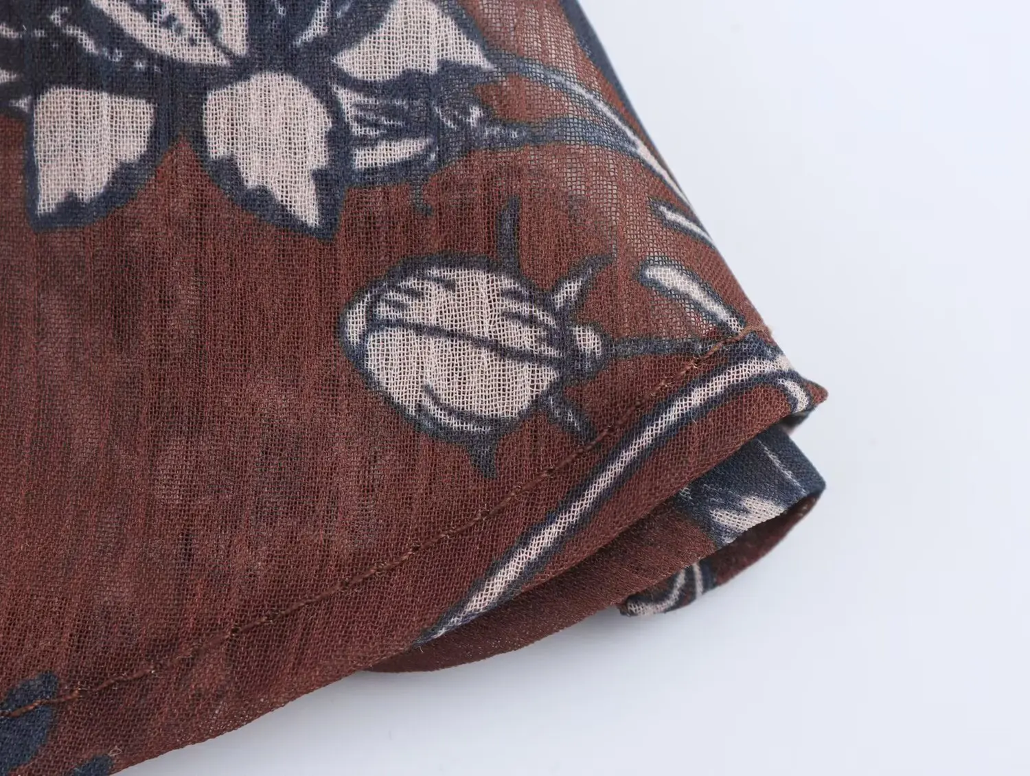 Women Ethnic Elastic Waist Puff Sleeve Midi Dresses Robe Flower Print O Neck Open Buttons Chiffon Shirt Dress