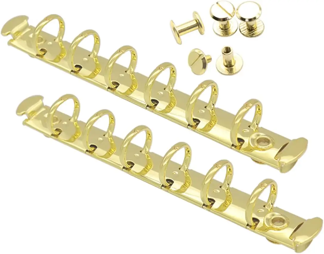 

2PCS A7 6-Ring Binder Mechanism Replacement, 0.6" Ring Diameter, Gold Metal Clip for Notebook Planner