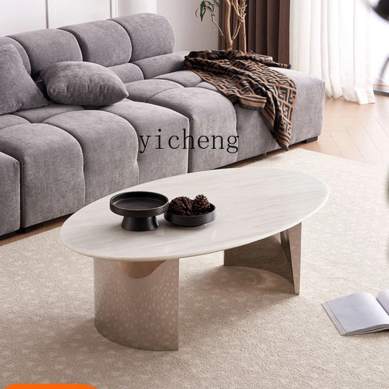 

ZF Marble Oval Coffee Table Living Room Small Apartment Modern High Sense Tea Table