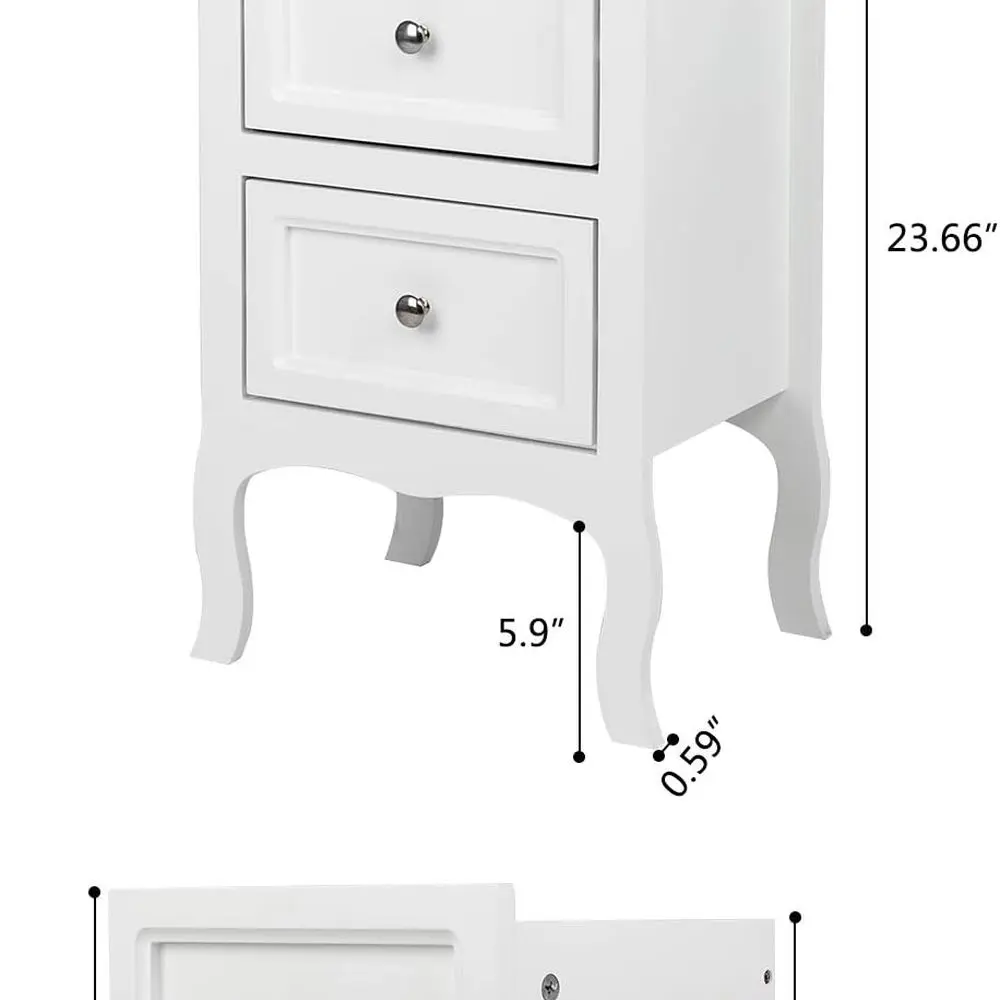 Compact White Nightstand with 2 Drawers for Small Spaces, Ideal for Bedrooms, Dorms, and Living Rooms