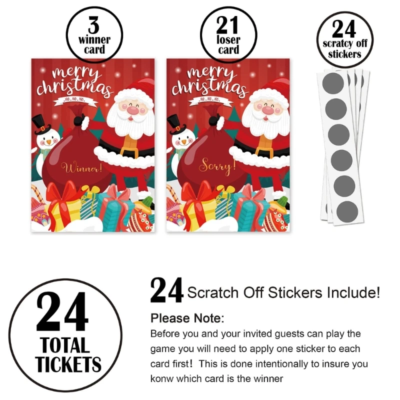 24pcs/set Christmas Festive Scratch Tickets Exciting Lottery Ticket Game Uncover Hidden Surprises at Your Party Drop Ship