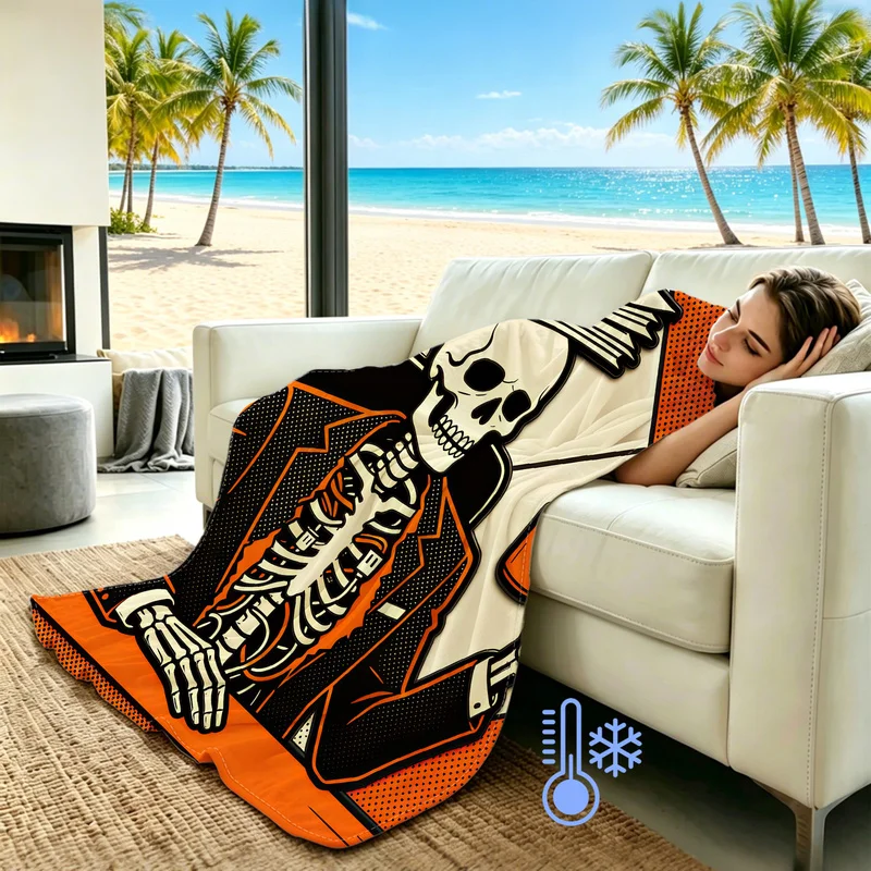 Gothic Office Skeleton Cooling Blanket Cartoon Skull Worker Print Air Condition Blanket Summer Cool Soft Bedroom Sofa Decor Gift