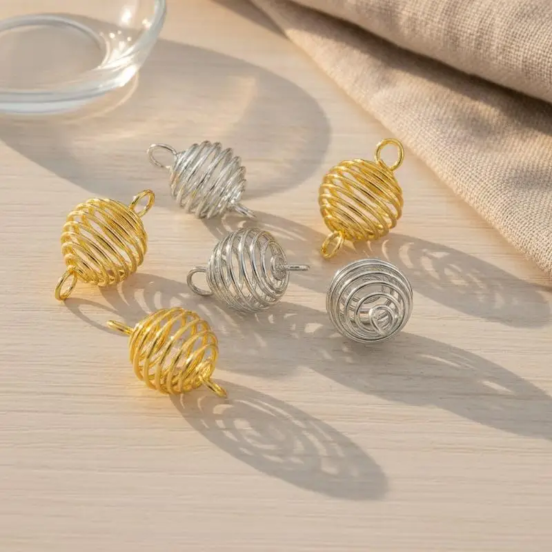 Metal Spring Ball Cage Pendant Hollow Lantern Shape Bead Holder DIY Jewelry Making Charm For Necklace Earring Handmade Crafts