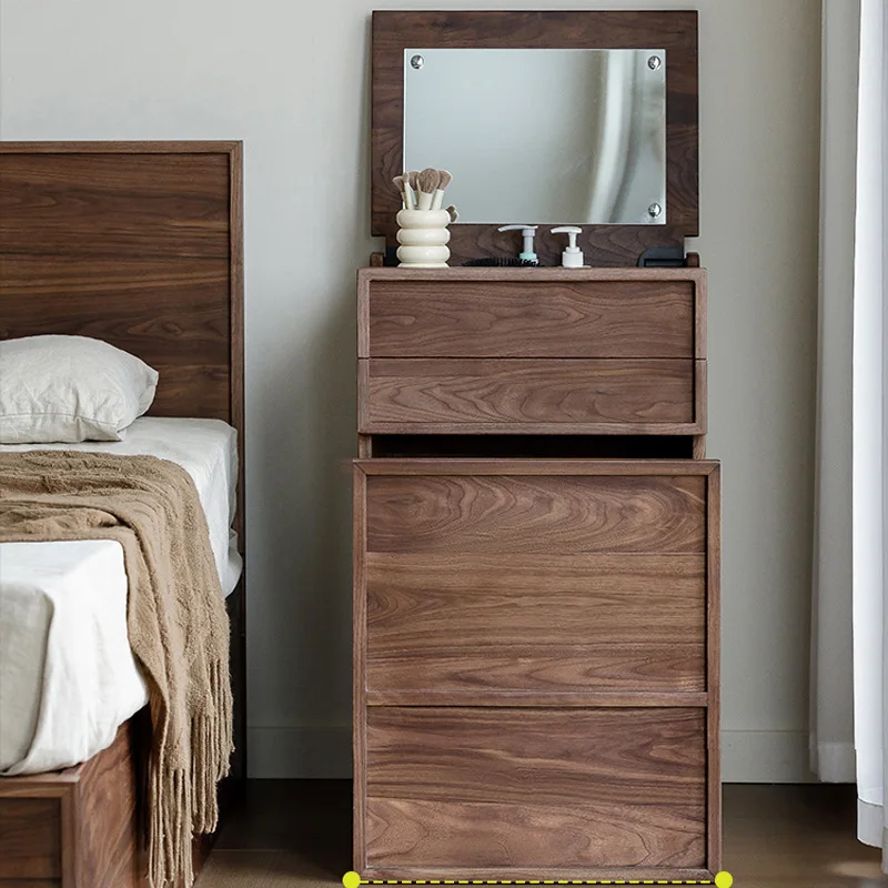 Black Walnut Dressing Table with Storage Bedside Makeup Table Mirror for Small Apartment Bedroom Unpacked