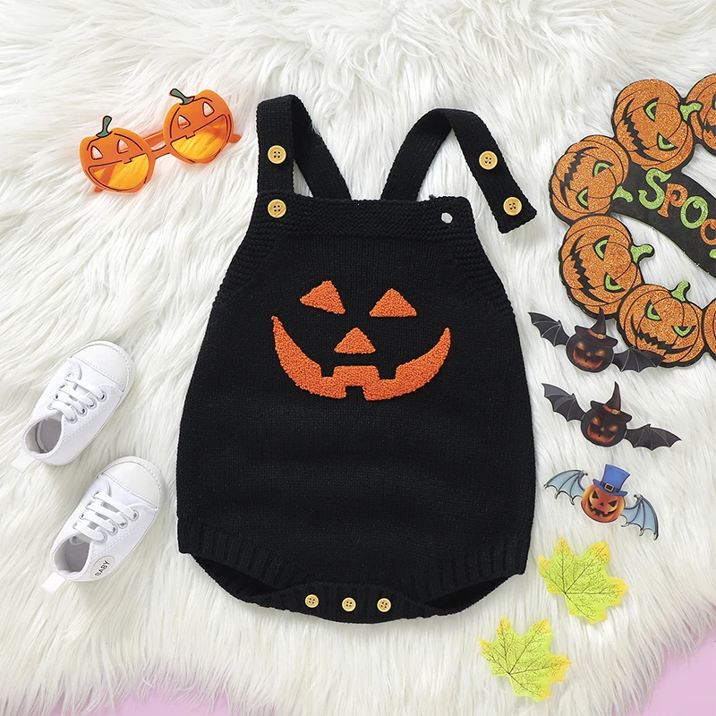 300-05-13 Lioraitiin Baby Strick Stram pler, ärmellose Grimasse Bodysuit Overalls Halloween Kleidung für Mädchen Jungen