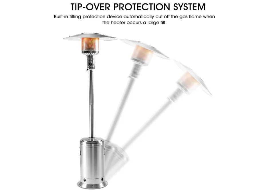 Patio Heater with Wheels Output Electronic Ignition System Portable Outdoor Gas Propane Heater - Stainless Steel