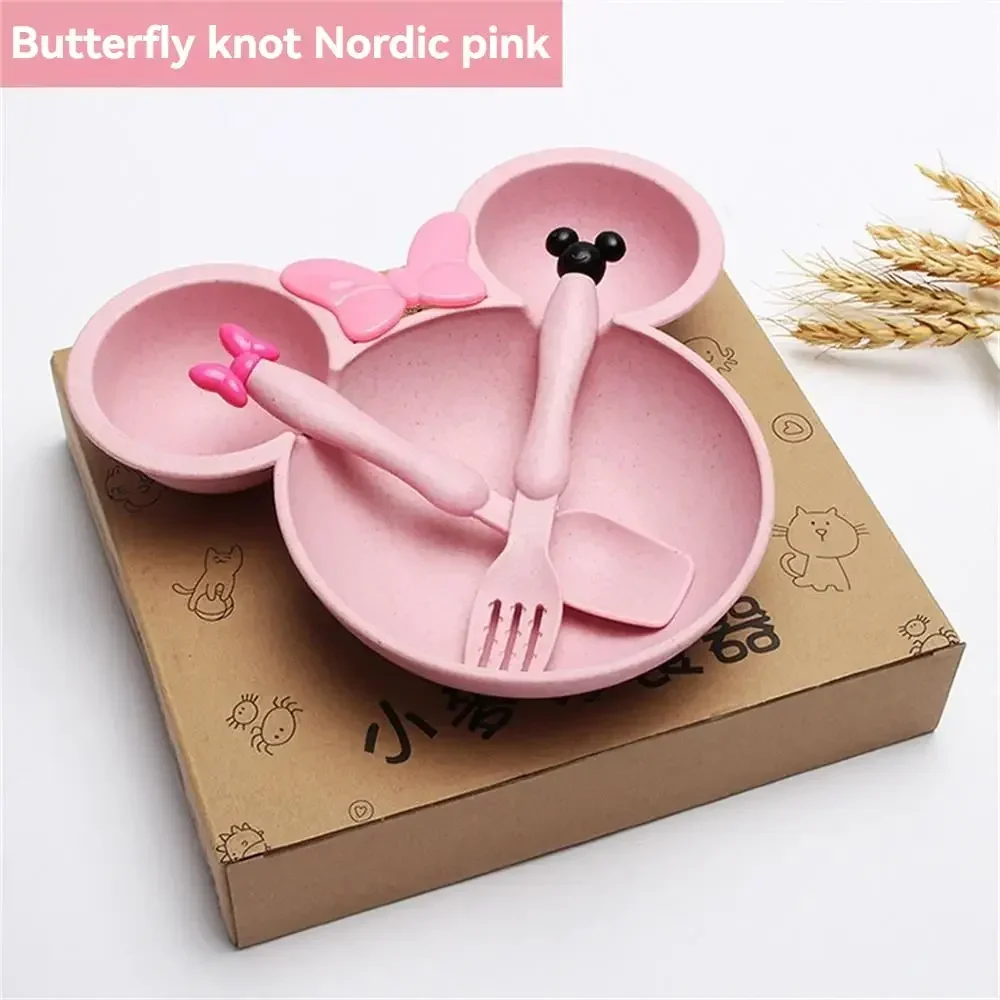 3 Pcs/Set Wheat Straw Children'S Tableware Set Kindergarten Baby Feeding Supplement Dinner Plate Bowl Spoon Fork Children'S Tabl