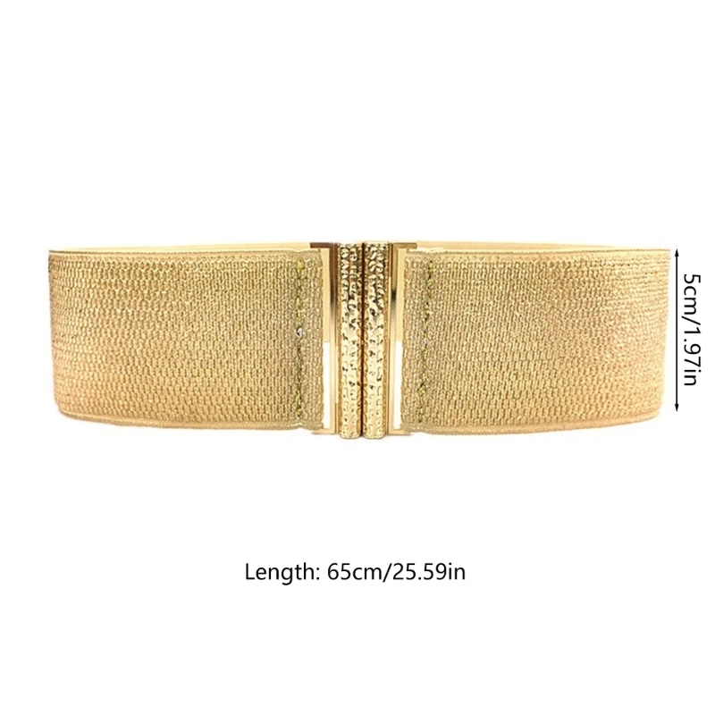 F42F Gold Corset Wide Corset Waist Belt Decorative Waist Cincher Elastic Waspie Belt Glittering Waspie Wide Belt for Female