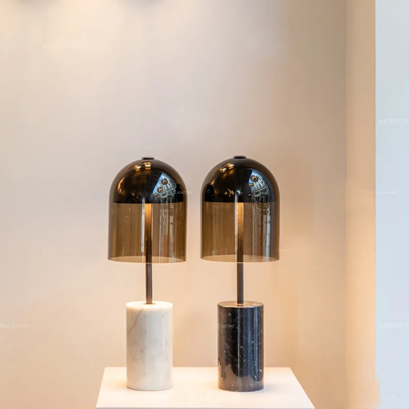 

Italian Minimalist Clear Glass Floor Lamp Designer Marble Base Bedroom Living Room Study High End Indoor Luxury LED Table Lights