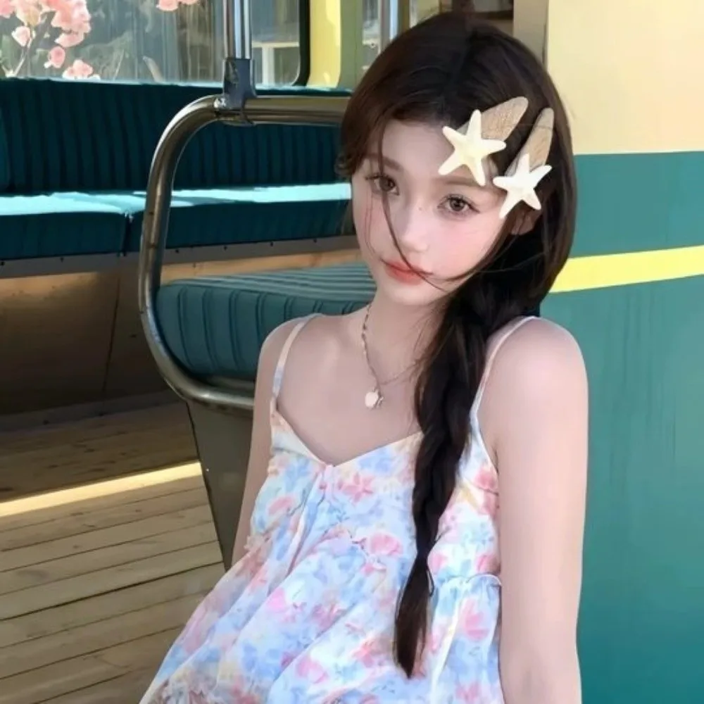 

Elegant Summer Starfish Hair Clip Beach Vacation Straw Hat Hairpin Cute Korean Style Weaving Style Barrette Seaside
