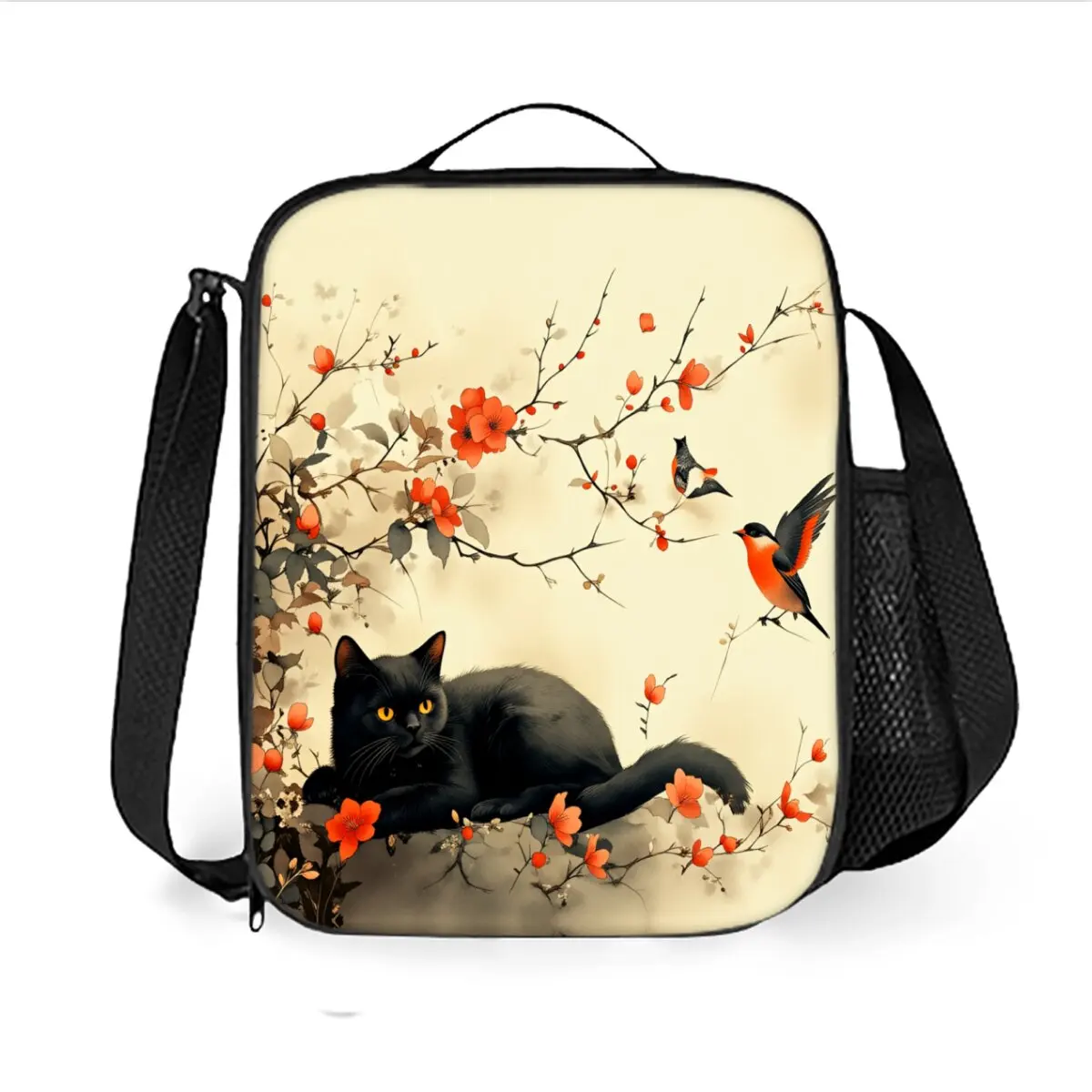 Hot Cat Pattern Shoulder Strap Lunch Bag for Boys/Girls Children Best Gifts 2D Flat Cartoon School bento Lunch Box Bag