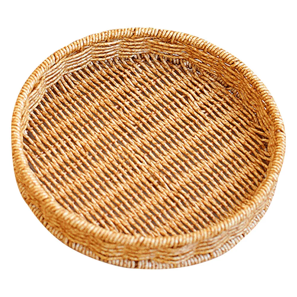 

Versatile Round Woven Tray Home Decor Imitation Rattan Fruit Snack Basket Stylish Living Room Dining Hotel Lobby
