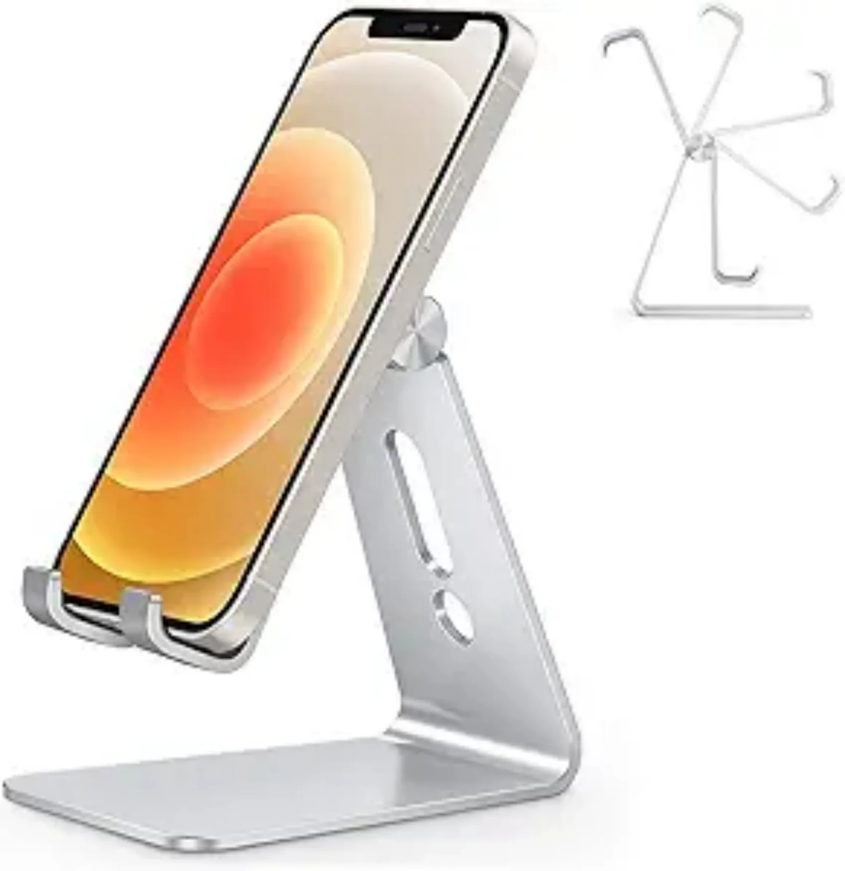 

Adjustable Cell Phone Stand, Aluminum Desktop Cellphone Stand with Anti-Slip Base and Convenient Charging Port, Fits All Smart