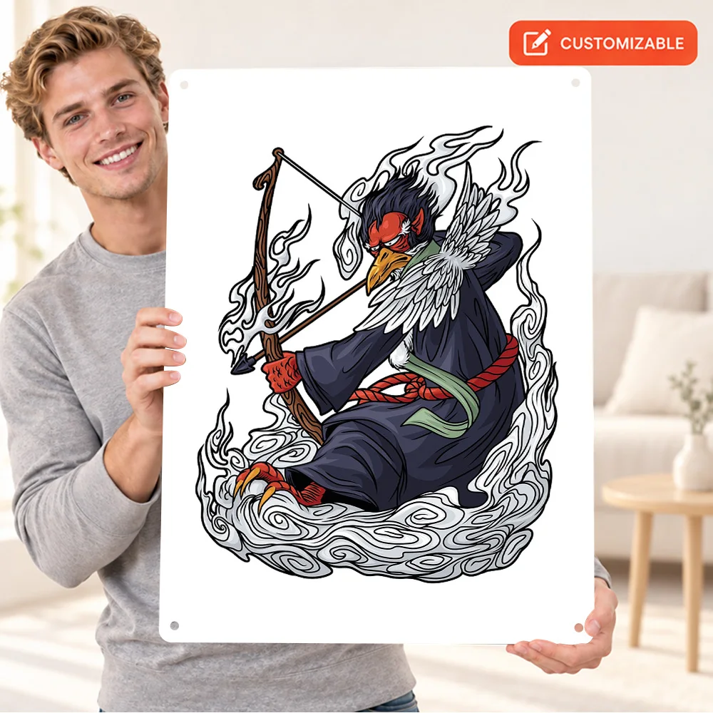Tengu Japanese Mythology Printed Poster Bold Contemporary Illustration Studio Wall Art Customized Aluminum Metal Sign Fan Gift