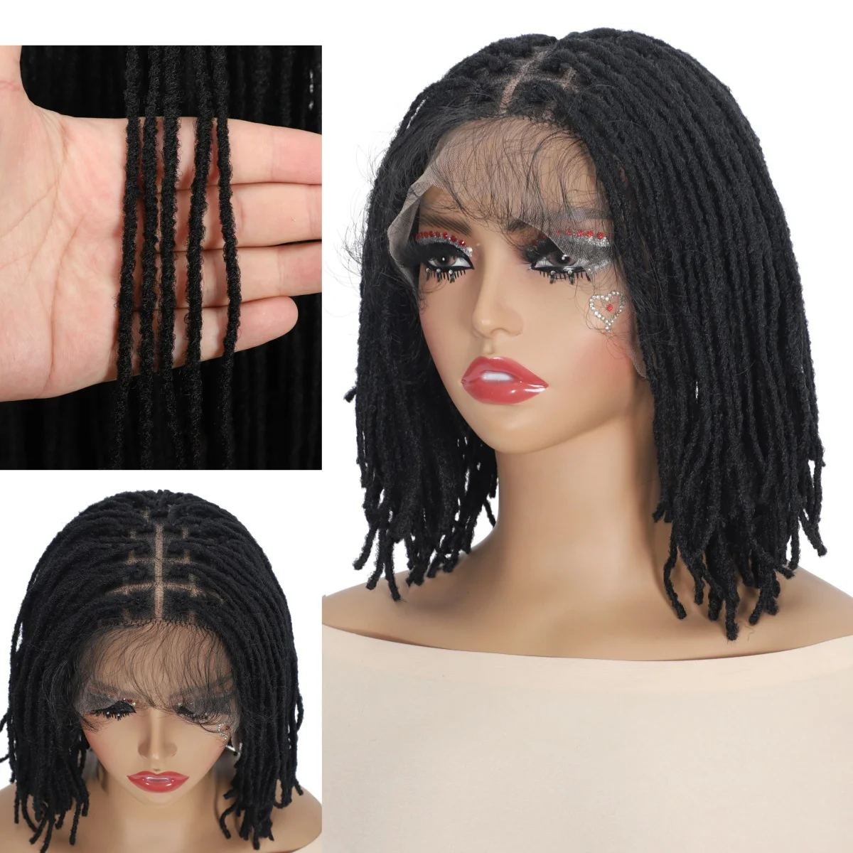 13x5 Lace Frontal Wig for Women Synthetic Dreadlock Hair 8 Inches Short Glueless Wig with Baby Hair Crochet Black Wigs
