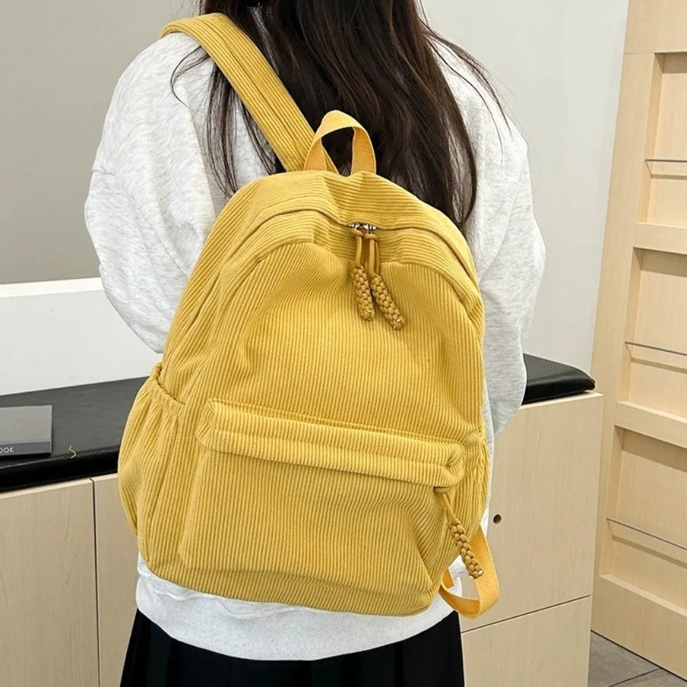 Lightweight Corduroy Backpack Solid Color Large Capacity Students School Bag Portable Japanese Style Students Daypack Shopping