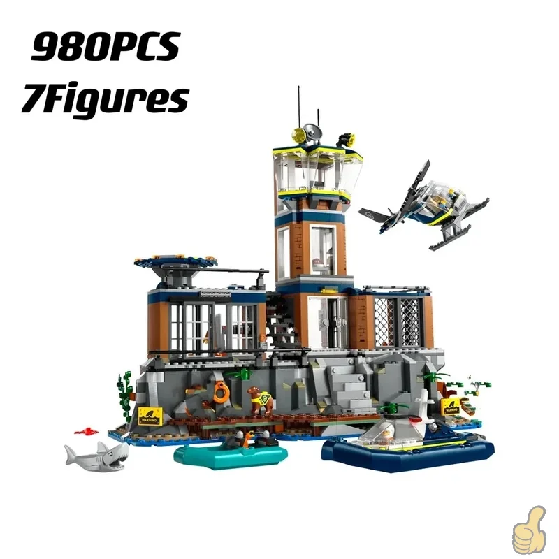 

Compatible 60419 Sets City Series police Station sea prison Island building set helicopter boat shark brick toy children's gifts