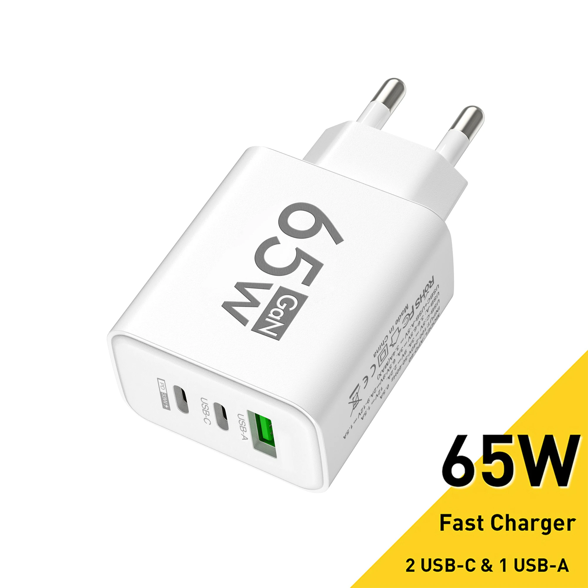 65W Schnellladung USB Typ C Ladegerät GaN Ladegerät USB C PD 3.0 Schnellladung Wandtelefon-Adapter für iPhone Xiaomi Huawei Samsung