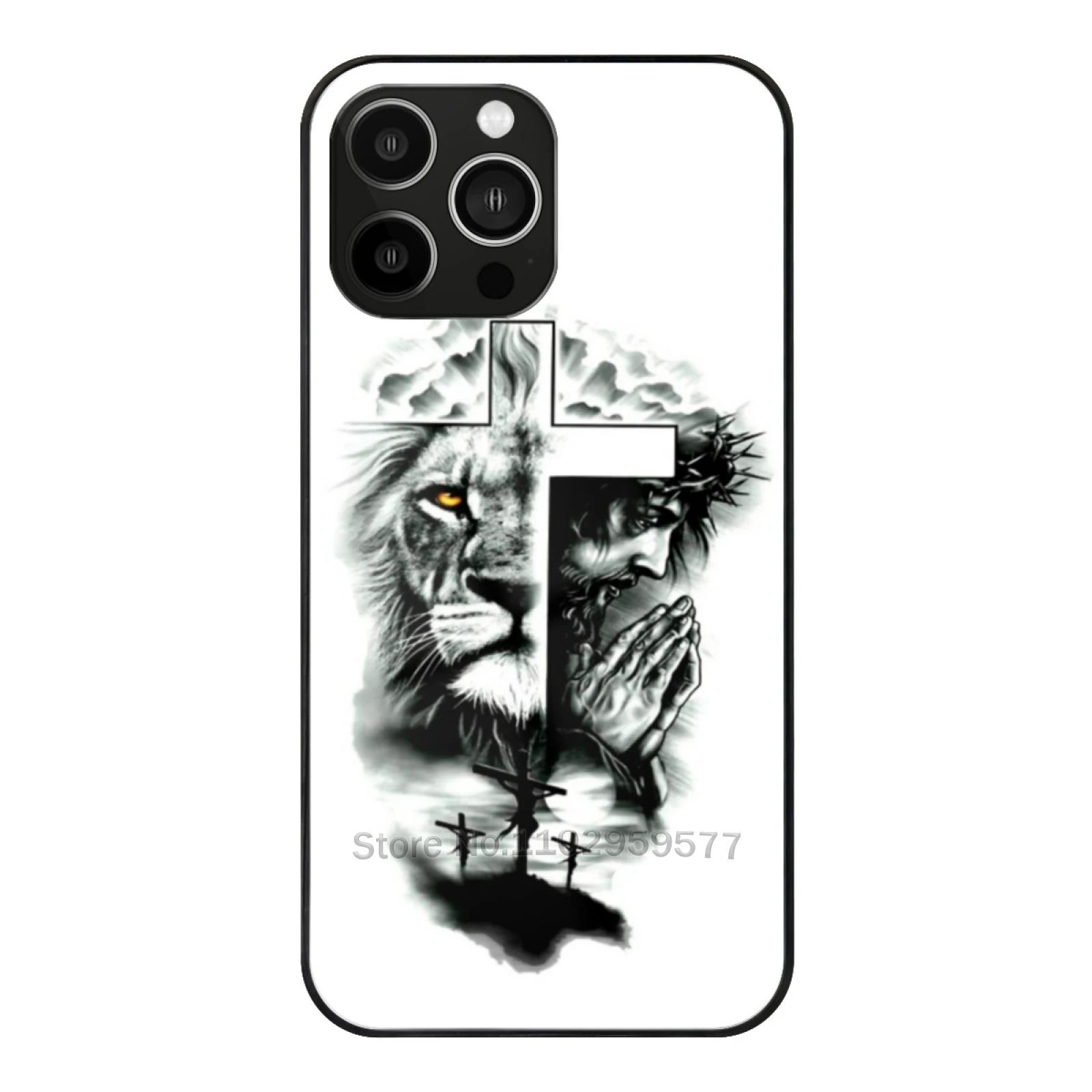 Christian Art-Jesus The Cross Lion Of Judah Tempered Glass Case For Iphone 15 14 13 12 11 Pro Xs Max Mini Xr 8 7 6S 5S Case