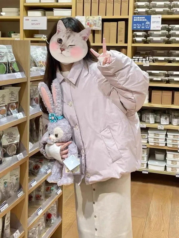 

Fashionable Thickened Casual Purple Cotton Jacket Women's Winter New Style Single Button Loose All-Match Outerwear