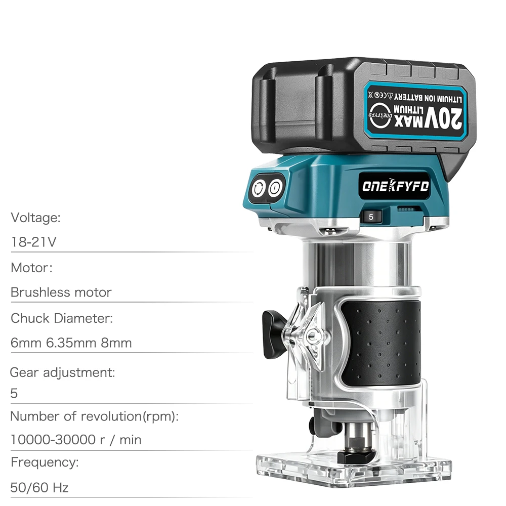 5 속도 브러시리스 전기 핸드 트리머 무선 우드 라우터 목공 조각 Makita 18V 배터... - 5