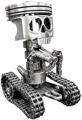 Handmade Metal Art Figurine Carved Piston Skull Sculpture Skeleton Ornament for Office Home Table
