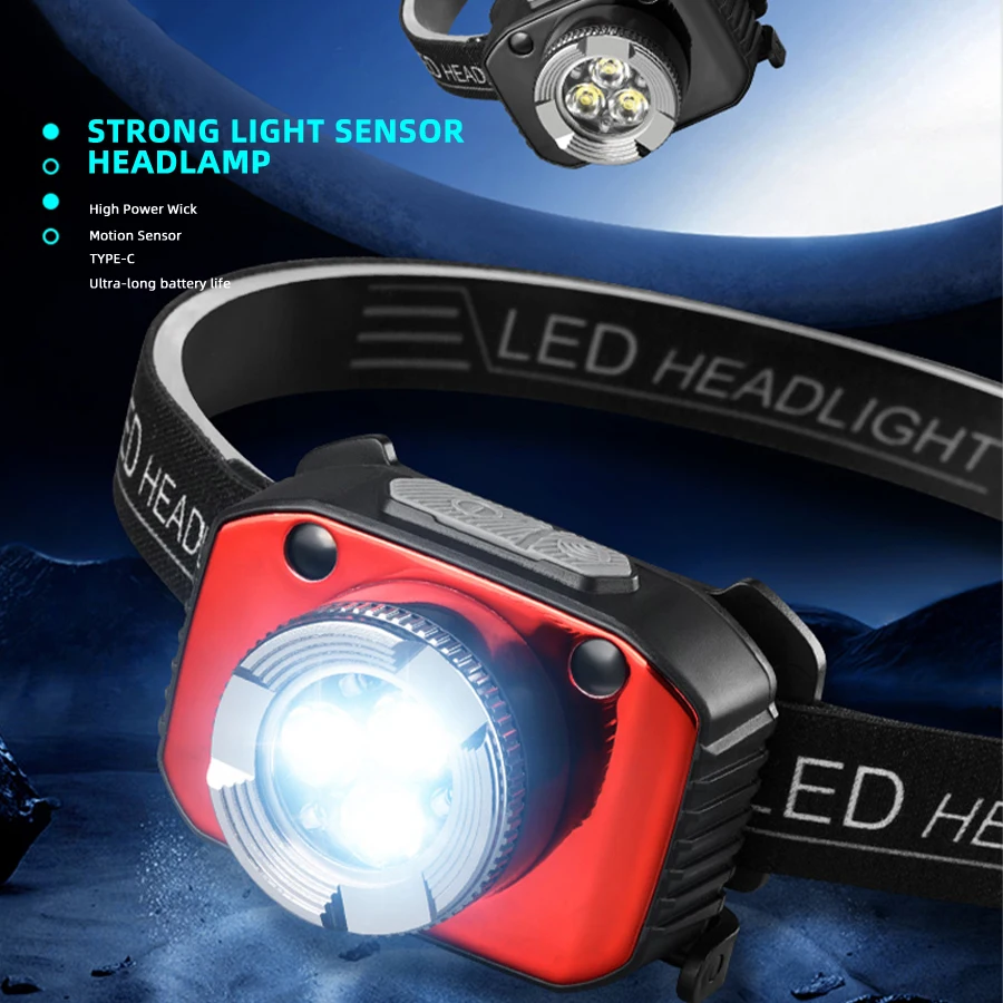 Rechargeable LED Headlamp,Bright Waterproof Flashlight,Hands-Free Work Light,Camping Hiking Fishing,Emergency Lantern,Gift Set