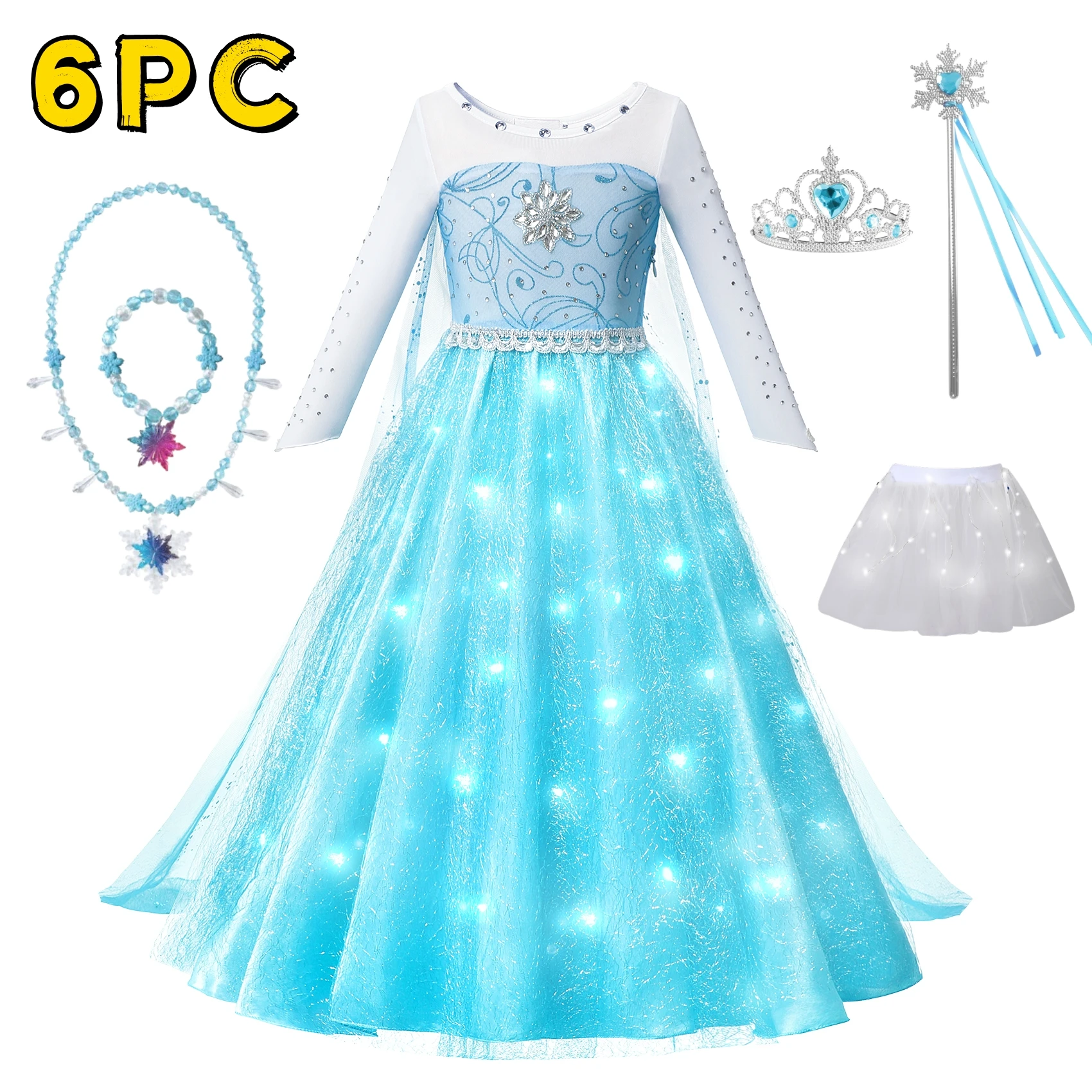 LED Meisjes Sneeuw Kids Koningin Kostuums Meisjes Carnaval Party Prom Gown Elsa Robe-Spelen Kinderen Prinses Jurk Verjaardag jurk