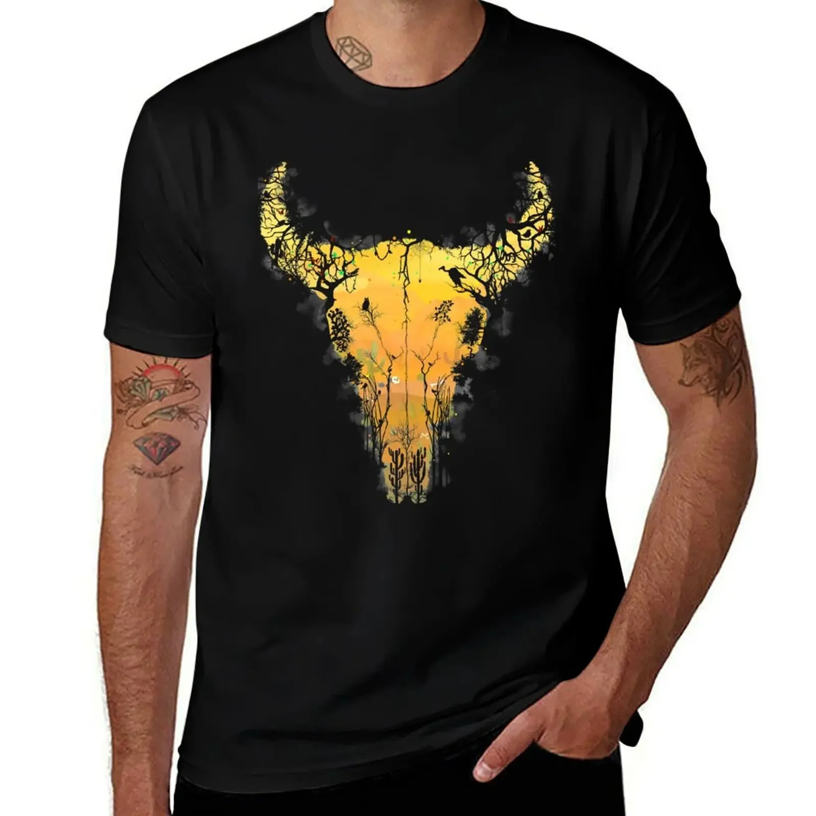 

Dark Desert Cow Skull T-Shirt korean fashion tops oversized cotton graphic tees heavyweight t shirts for men