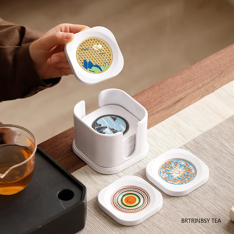

1 Pc Chinese White Color Tea Tray Insulation Cup Coaster Household Teapot Tray Square Plastic Teacup Mat Teaware Accessories