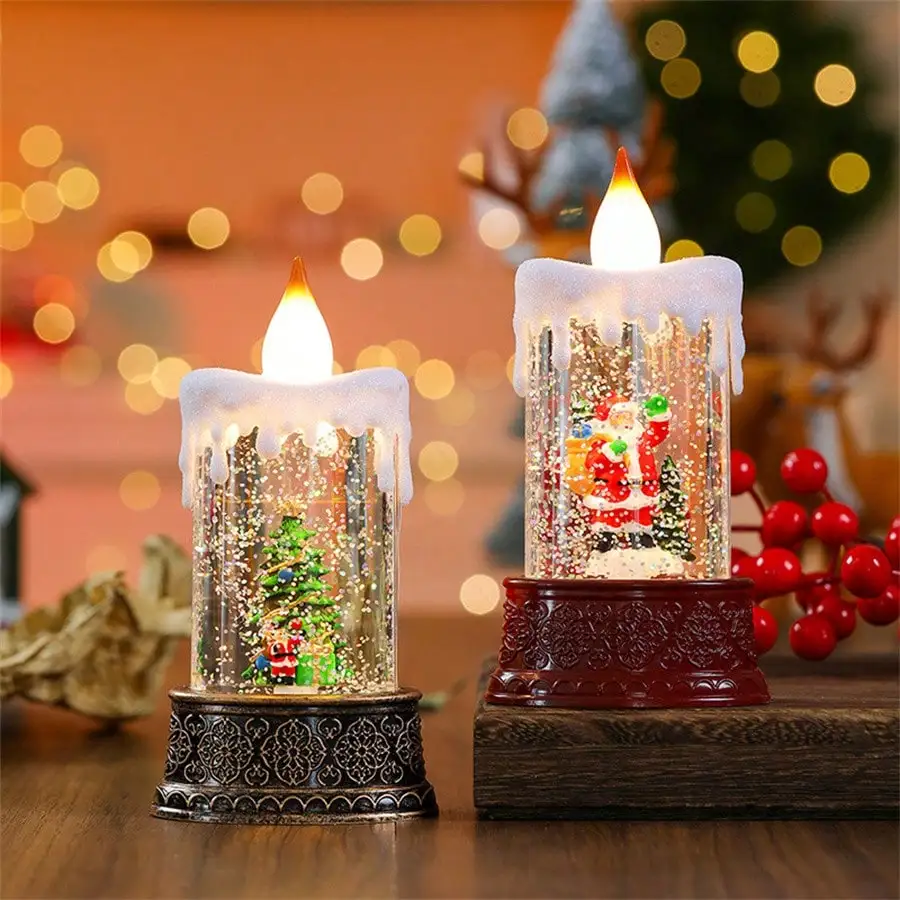 Christmas Glowing Candle Lamp, Dripping Wax Desk Decor, Holiday Home Party Ornament & Xmas Gift