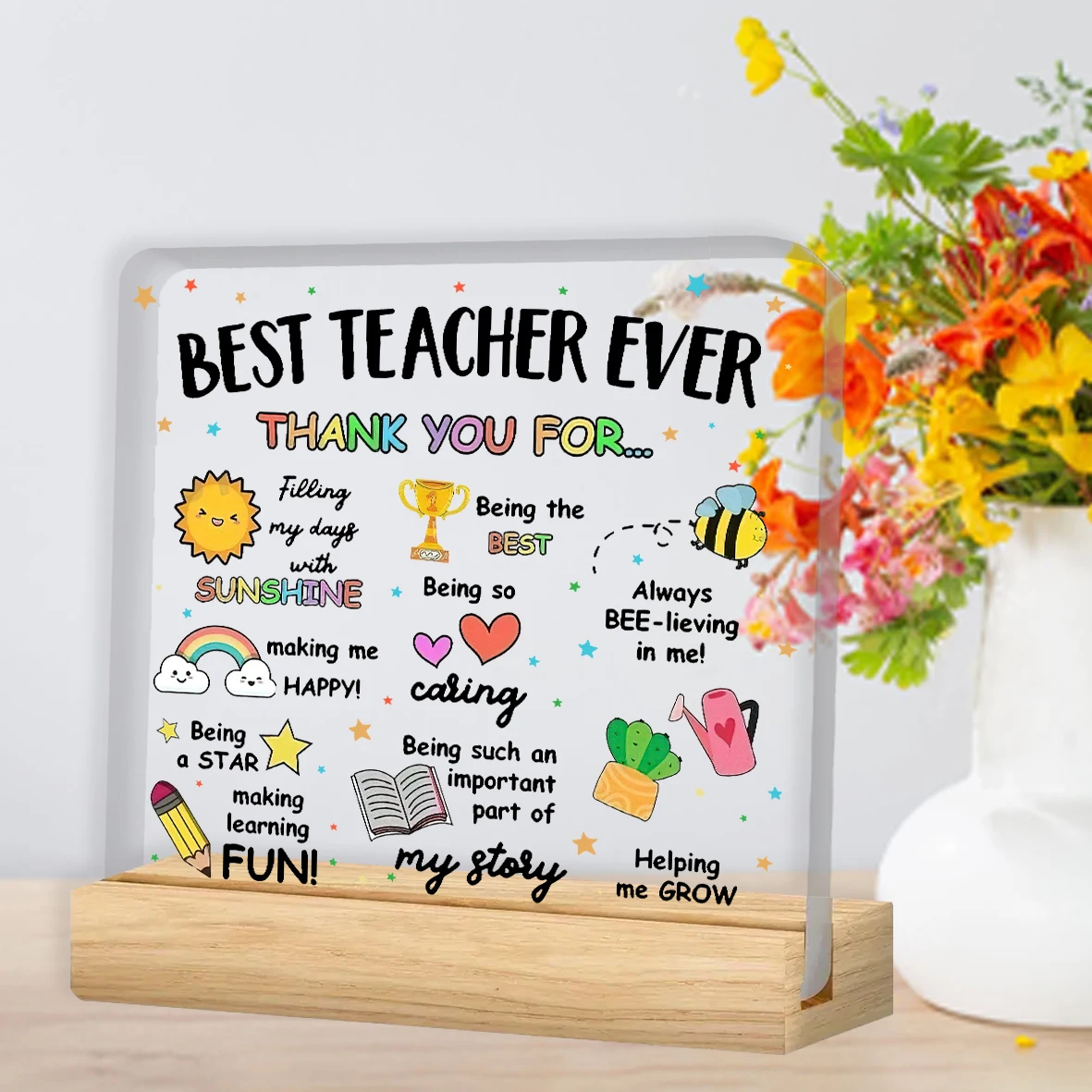 Best Teacher Ever Acrylic Desk Plaque Appreciation Gift with Inspirational Quotes Home & Office Decor for Educators,Classroom