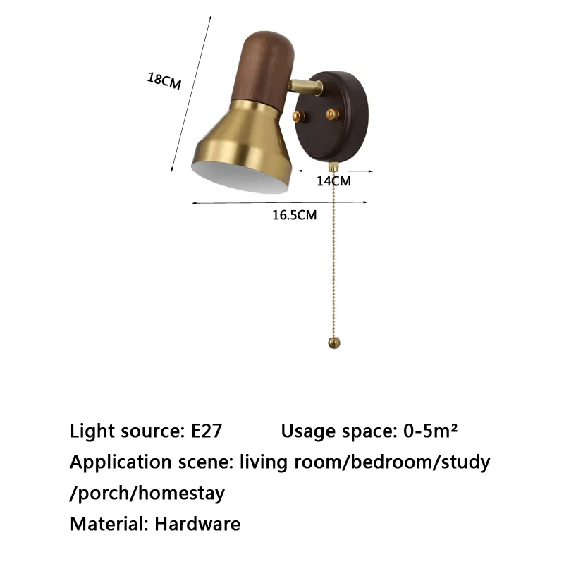 French Ancient Style Small Wall Lamp Solid Wood Walnut Wood Color Japanese Wabi-Sabi Bedside Rotating Bedroom Reading Homestay R