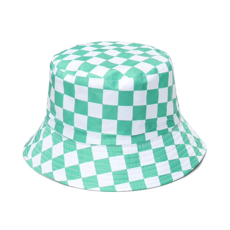 FOXMOTHER New Fashion Women Men Summer Black Red Fisherman Caps Reversible Outdoor Plaid Check Bucket Hat Dropshipping