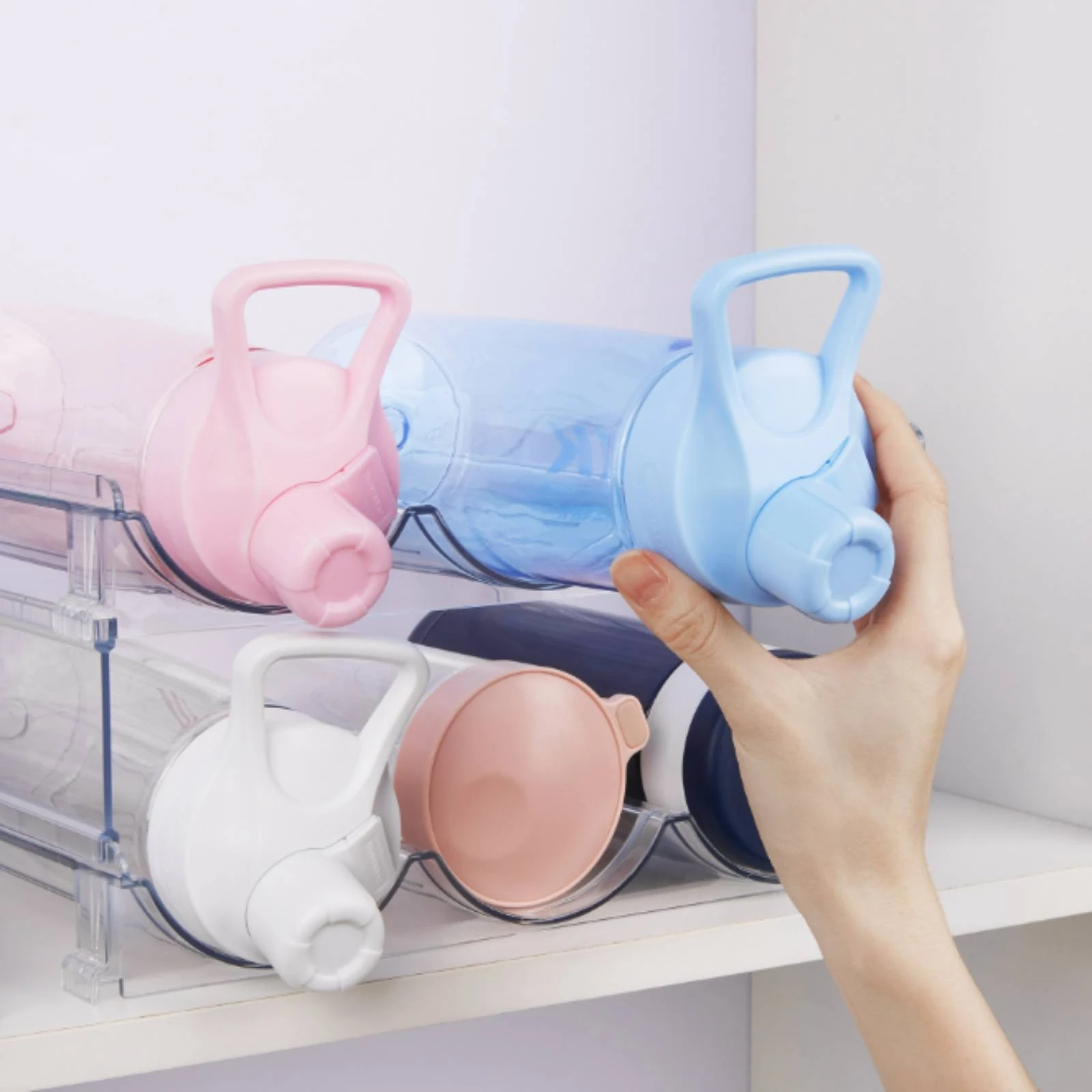 Water Bottle Organizer Rack Modular Stackable Water Bottle Rack Space Saving Plastic for Kitchen
