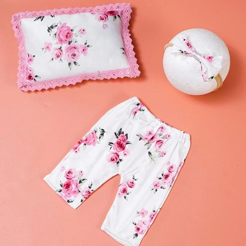 

J15U Baby Photo Clothes Bowknot Hairband Posing Props Pillow Newborn Photo Props Costume Photo Backdrop Skin-Friendly Outfit
