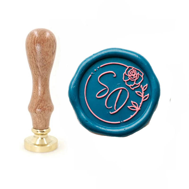 Customized wax seal Stamp Vintage wedding stamp 2 initials Flower Rose design,Reusable personal stamp for DIY Wedding Invitation