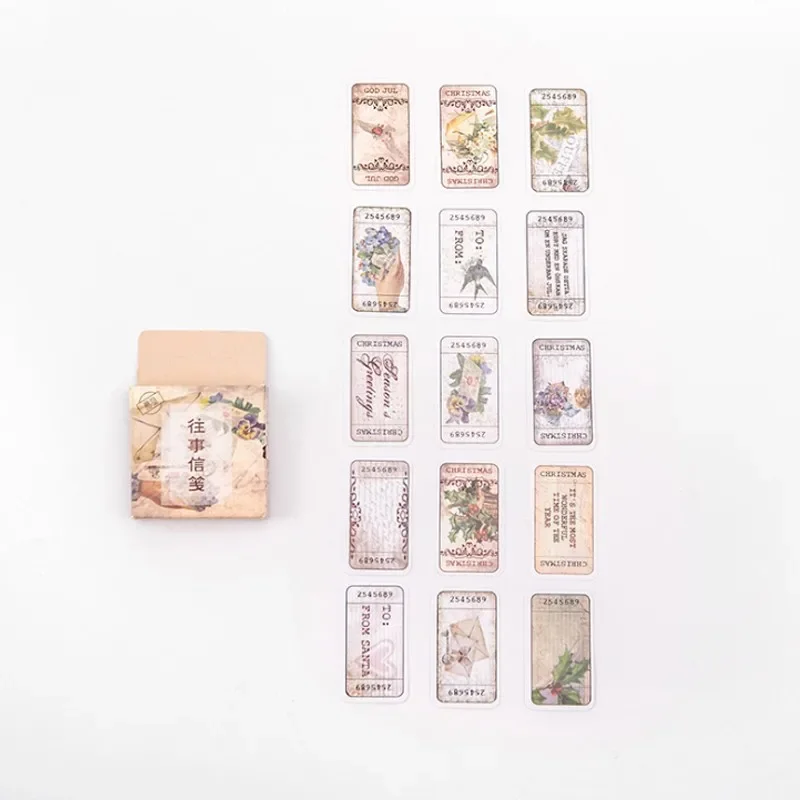 45Pcs Mini BOX Sticker Past Series Retro Letters Scrapbook Cartoon material DIY sticky 4CM