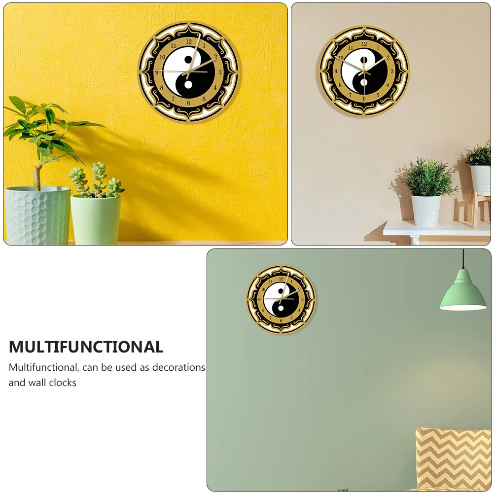 

Acrylic Wall Clock Tai Chi Pattern Hanging for Home Office School Modern Decorative Operated Quiet Printed Round Wall