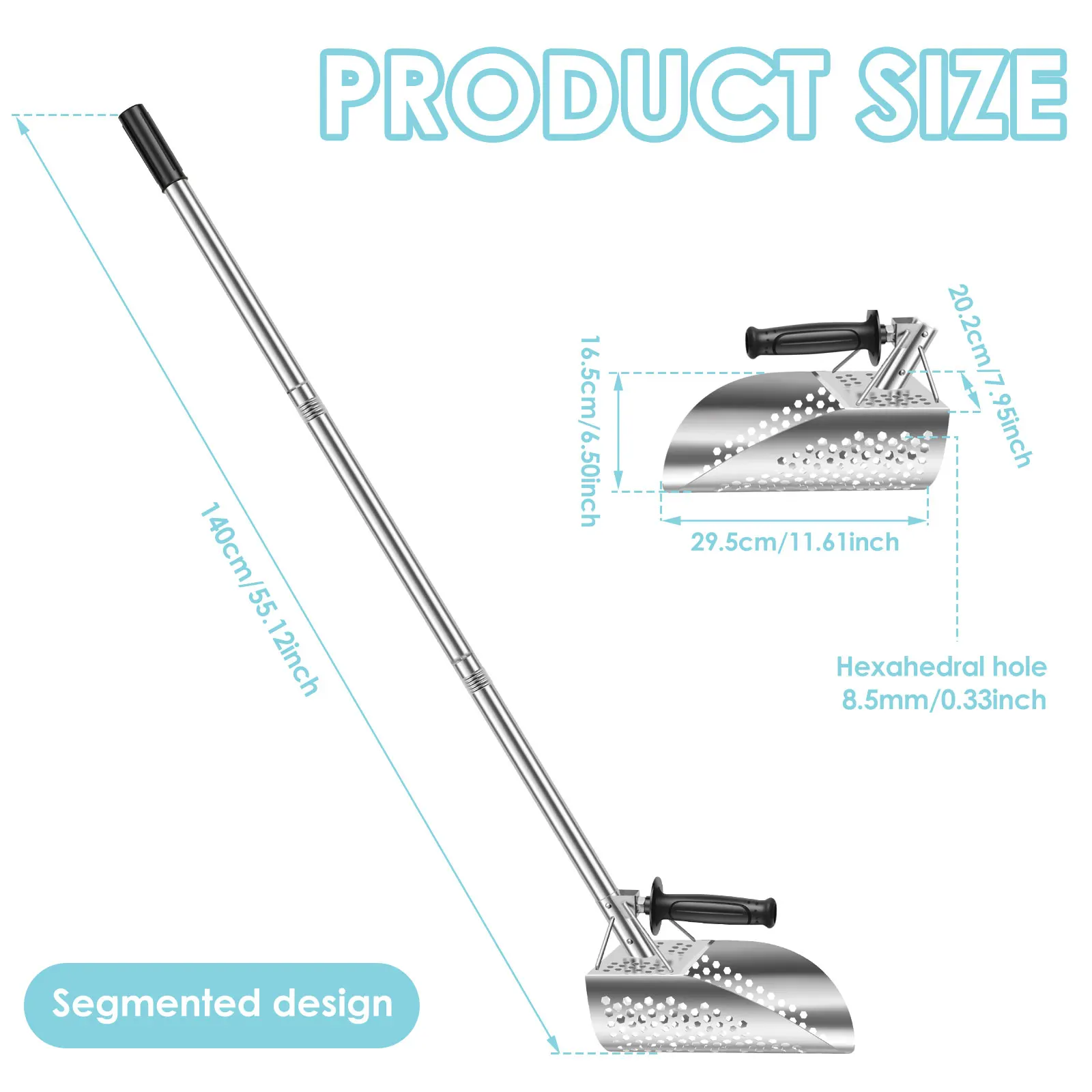 Heavy Duty Metal Detecting Shovel 304 Stainless Steel with Removable 140cm Length Handle Rustproof for Beach Treasure Hunting