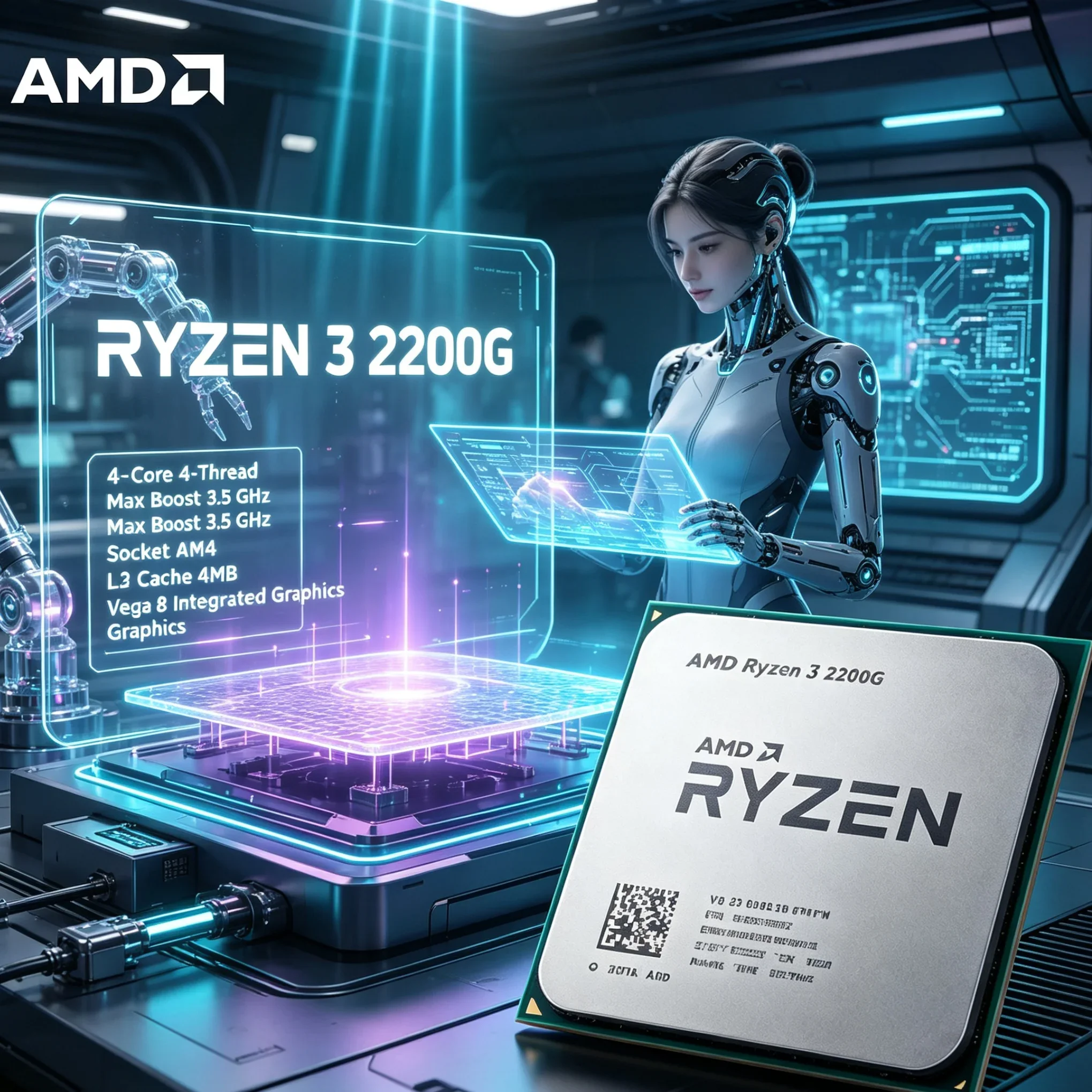 AMD R3 2200G Family Computer Processor Web Browsing Office Software 4K Streaming APU Integrated Graphics 4-Core 3.5GHz AM4 CPU