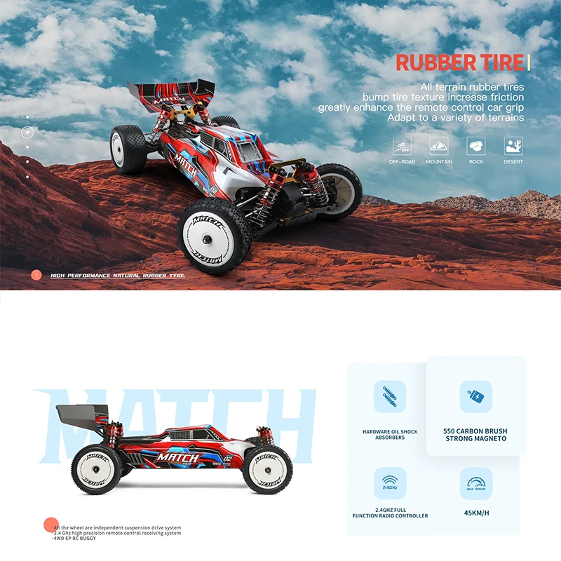 Wltoys 104001 1/10 RC Car 45KM/H 4WD 2.4G  Remote Control Racing Car Drift High Speed Off-Road Climbing Metal Vehicles Toy