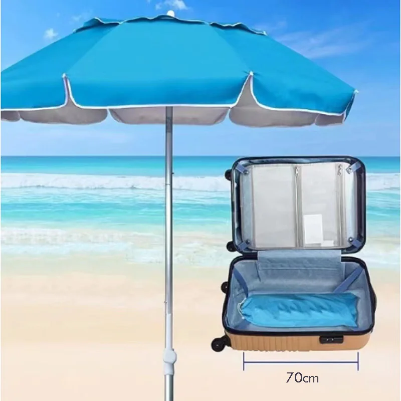 UV50+ Portable Travel Beach Umbrella Folding Three-Section Telescopic with Sand Anchor Outdoor Sunshade Folding Umbrella