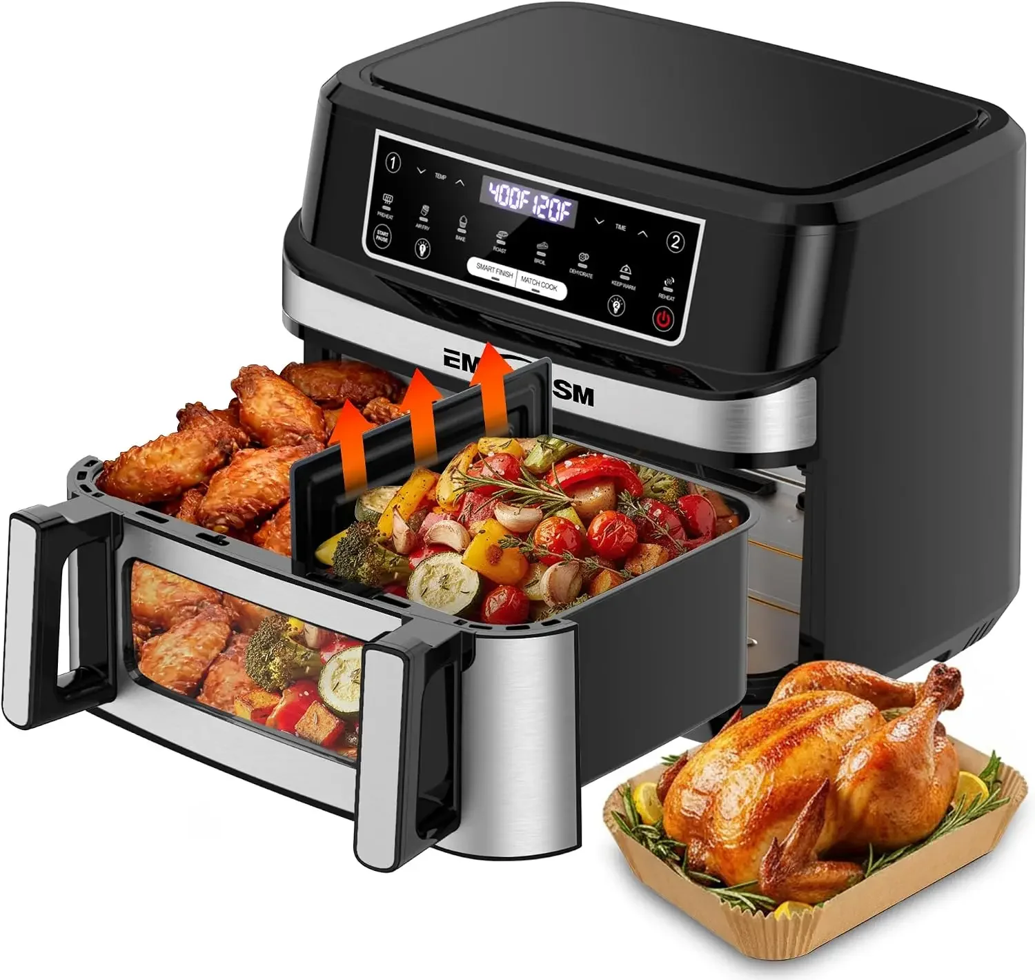 12QT Large Dual Zone Air Fryer with Removable Divider, 1 x 12QT Mega Zone or 2 Independent 6QT Zones, Separate Presets, 8-in-1