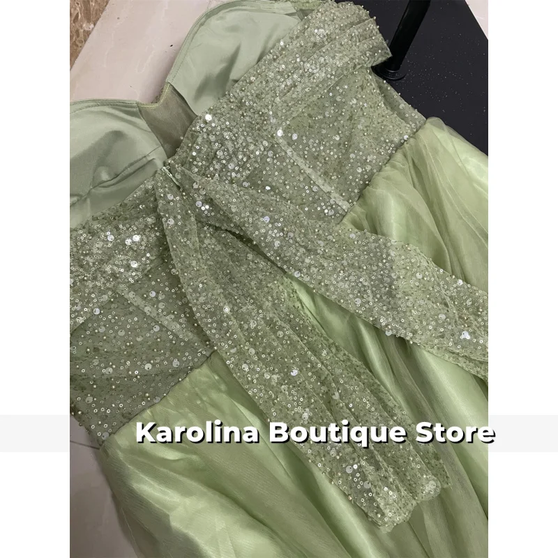 فستان حفلة موسيقية أخضر للنساء مصنوع يدويًا ترتر فاخر أنيق فاخر مخصص رداء المشاهير #5