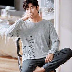 Cotton Pajamas Set For Men Korean Fashion Nightwear Pjs Plus Size 3XL Home Suit Male Pijamas Sleeping Tops Home Clothes Homme