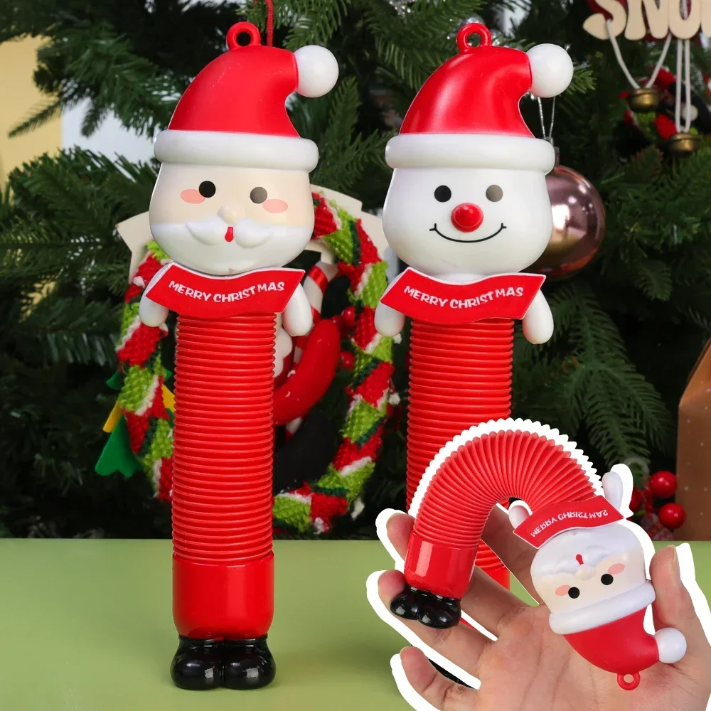 Pop Tube Christmas Series Telescopic Toys Ever-changing Santa Claus Snowman Decompression Toy Educational Telescopic Toys