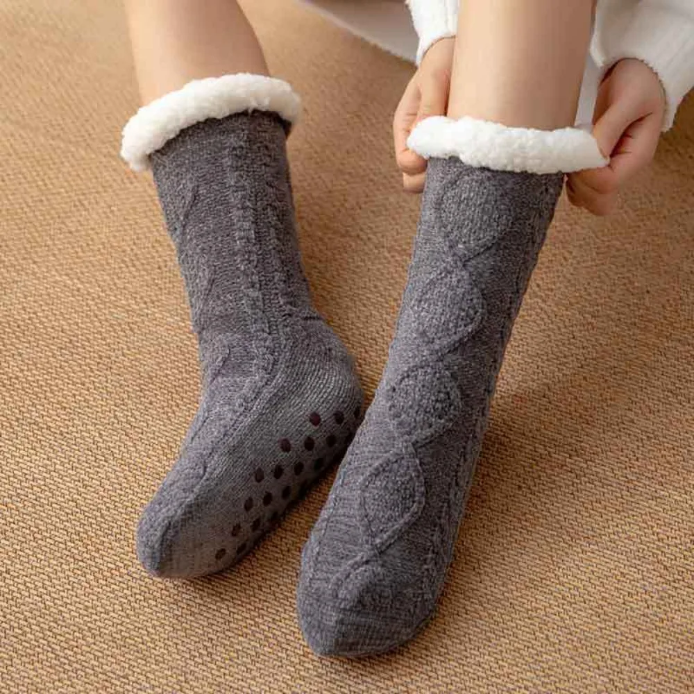 Simple Velvet Thick Thermal Socks Fluffy Knitted Plush Floor Socks Hosiery Warm Fleece Socks Women Winter