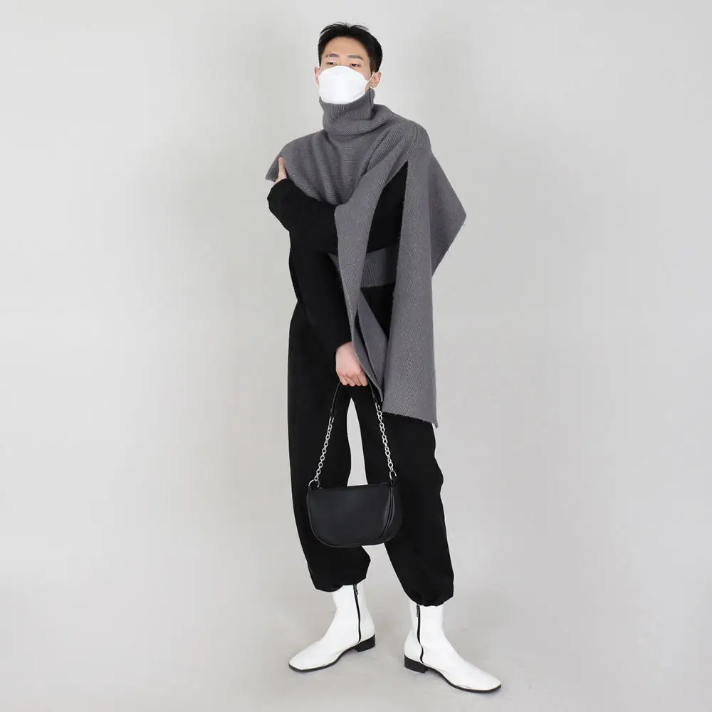 Men's niche shawl cloak autumn and winter Korean style loose knitted scarf with high collar thickened sweater