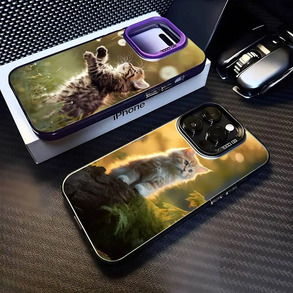 

Чехол для телефона Cute Pet Puppetry Cat для iPhone 16,15,14,13,12,11, Mini, Pro, MAX фиолетовый матовый противоударный чехол